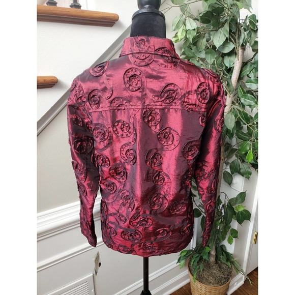 Scott Taylor Women Burgundy Polyester Collared Long Sleeve Buttons Down Shirt M - Picture 6 of 12